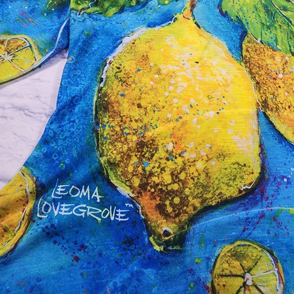 Leoma Lovegrove Shirt WOMENS M Lemon Blue Art Tunic 3/4 Sleeve Asymmetrical Top - Picture 5 of 13